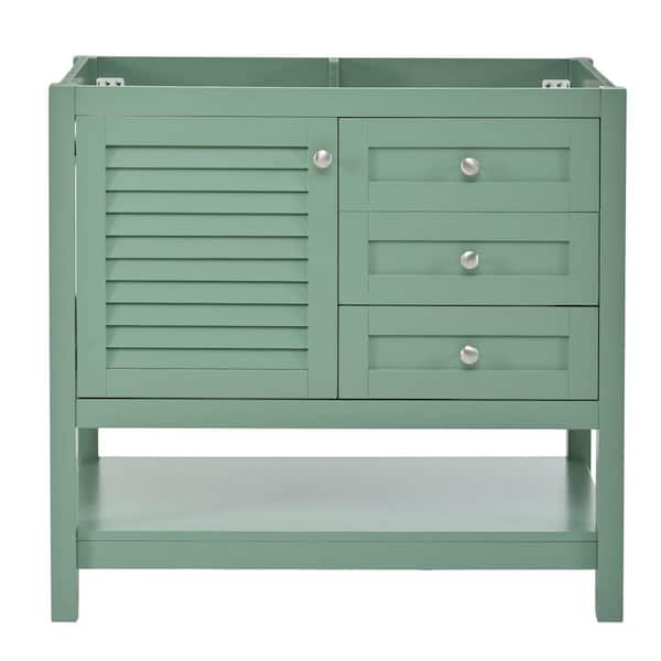 EPOWP 35.03 in. W x 17.91 in. D x 33.07 in. H Bath Vanity Cabinet without Top in Green with with 2 Drawers and Open Shelf