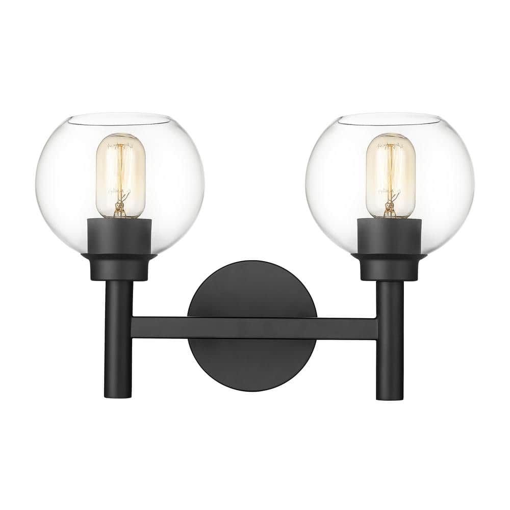 Contemporary Matte Black 2-Light Vanity Sconce with Clear Glass