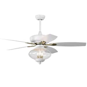 52 in. Indoor White Ceiling Fan with Glass Lampshade, 2-Color-Option Blades and Remote Included