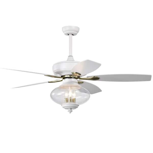 HKMGT 52 in. Indoor White Ceiling Fan with Glass Lampshade, 2-Color-Option Blades and Remote Included