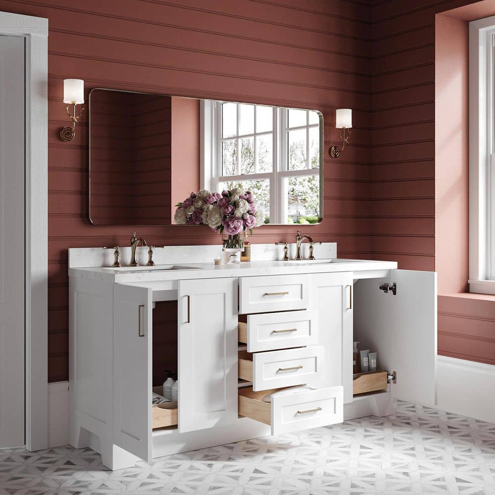 White Double Freestanding Bathroom Vanity with Quartz Top
