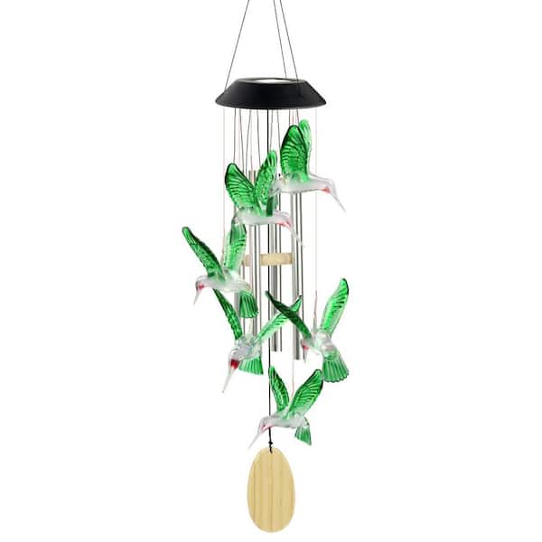 Phewnyzo Solar-Powered Hummingbird Wind Chime with Colorful Glow for Garden Decor