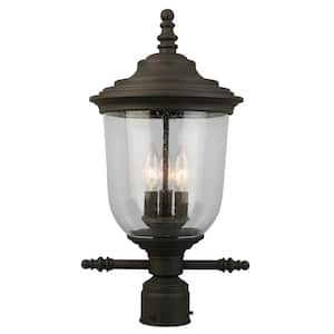 Pinedale 10.63 in. W x 19.76 in. H 3-Light Matte Bronze Weather Resistant Outdoor Post Light Set with Clear Seeded Glass
