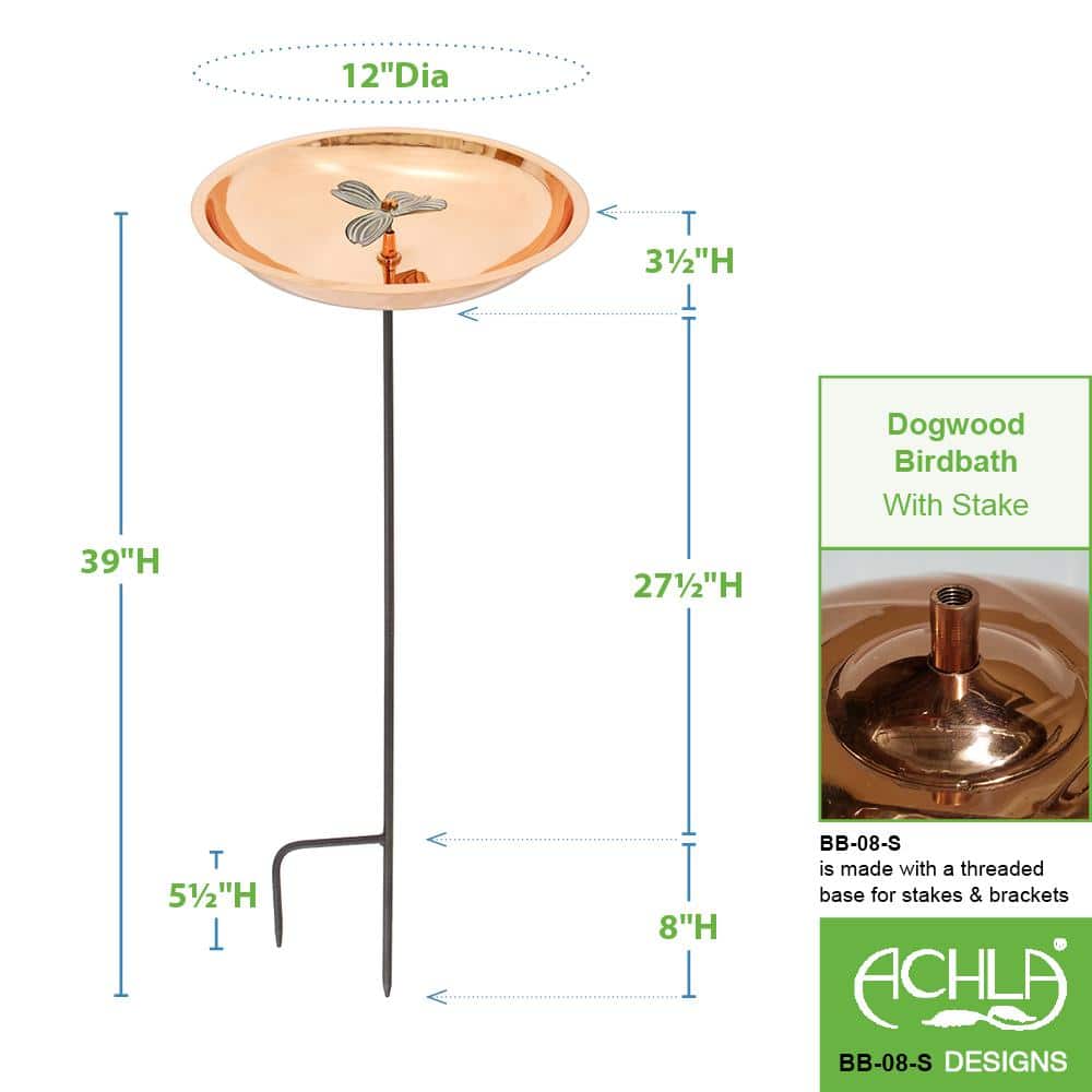 Dogwood Copper Birdbath with Metal Stake