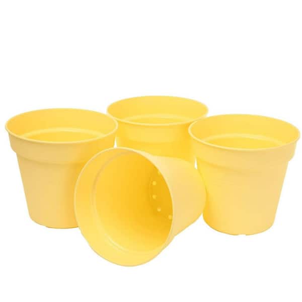 Yellow Plastic Indoor/Outdoor Planter with Saucer (7.5 in. W x