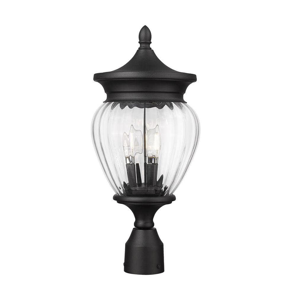 Davina 3-Light Black Aluminum Hardwired Outdoor Marine Grade Post-Light wit