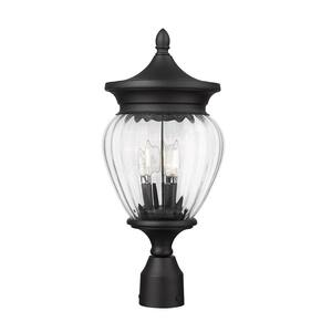 Davina 3-Light Black Aluminum Hardwired Outdoor Marine Grade Post-Light with no bulbs included