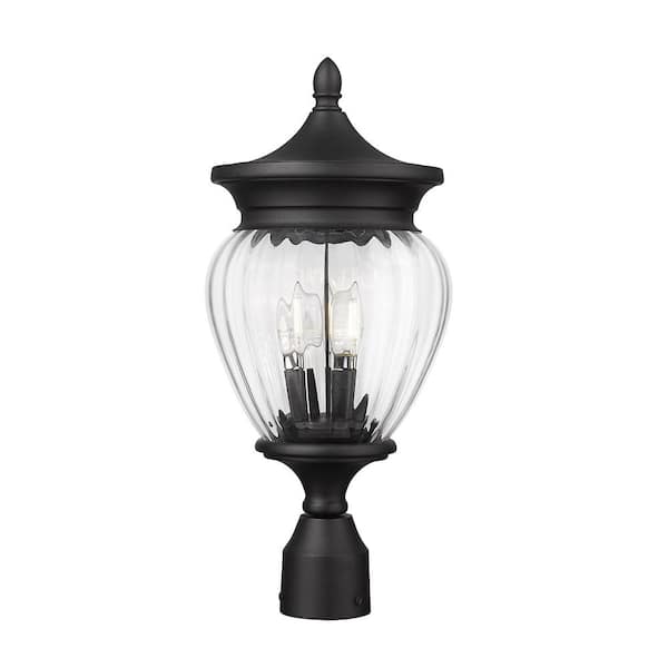 Filament Design Davina 3-Light Black Aluminum Hardwired Outdoor Marine Grade Post-Light with no bulbs included