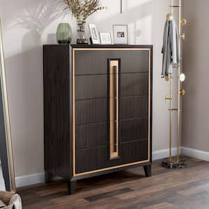 Demi Espresso 5-Drawer 38 in. Chest of Drawers with Gold Accent Trim