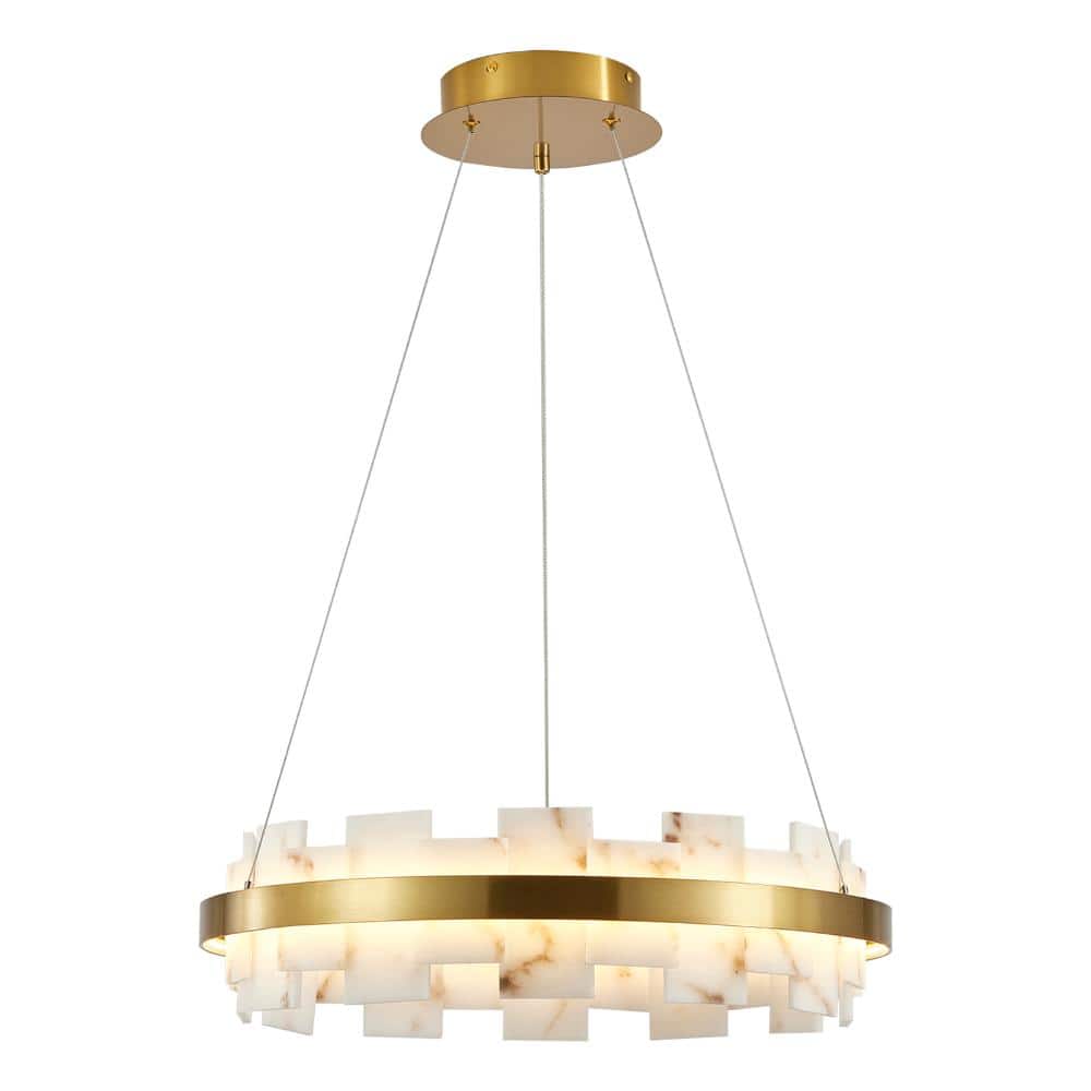 "20"" Modern Alabaster Linear LED Chandelier, Round Adjustable Flushmount Ceiling Light Fixture Over Table" price history on PriceWatchPro