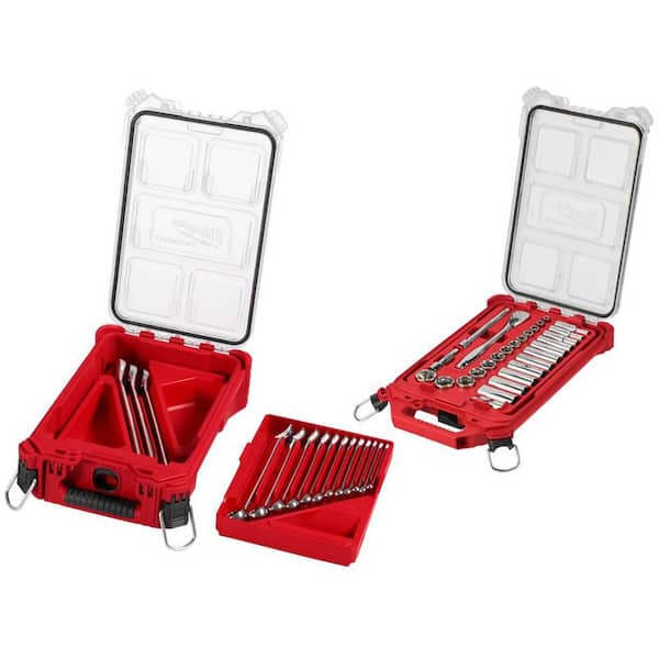 SAE Combination Wrench Set and 3/8 in. Drive SAE Ratchet and Socket Mechanics Tool Set with Packout Case (43-Piece)
