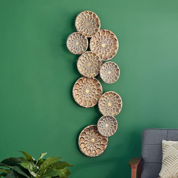 Litton Lane 19 in. x  50 in. Metal Gold Plate Wall Decor with Embossed Design