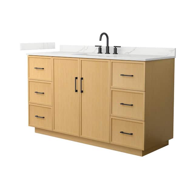 Elan TK 60 in. Single Freestanding Light Oak Bath Vanity with Giotto Quartz Top Unassembled