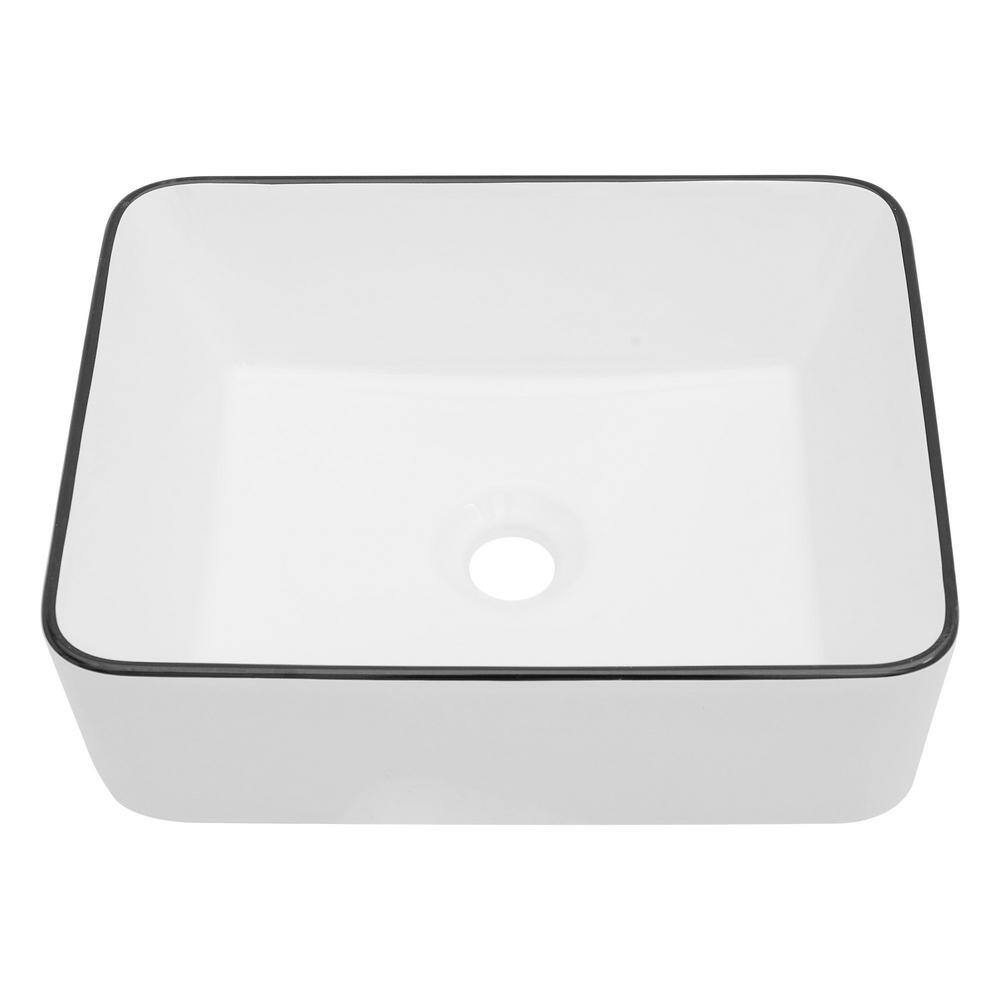 16 in . Rectangular Bathroom Vessel Sink in White Black Ceramic
