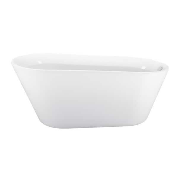 Mokleba 61 in. x 30 in. Freestanding Soaking Bathtub Stand Alone Flatbottom Acrylic SPA Tub with Reversible Drain in White