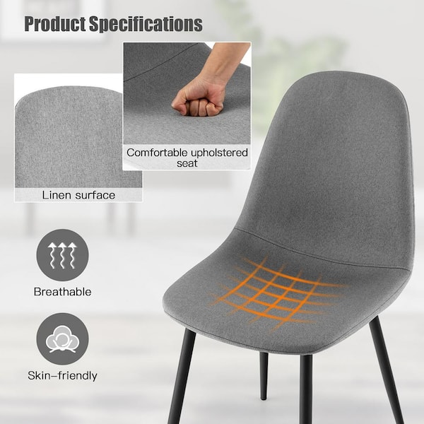Verlengen Verenigde Staten van Amerika koud Gymax Grey Dining Chairs Set of 2 Upholstered Fabric Chairs With Metal Legs  for Living Room GYM10860 - The Home Depot