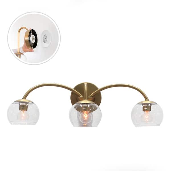 LumLight Belford 24 in. Plug and Play 3-Light Lacquered Brass Vanity Light with SkyPlug