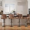 VECELO Metal Bar Stools (Set of 4) Adjustable Swivel Counter Stools with Back, Brown Faux Leather Bar Chairs for Kitchen Island THD-C08-DBRNX2