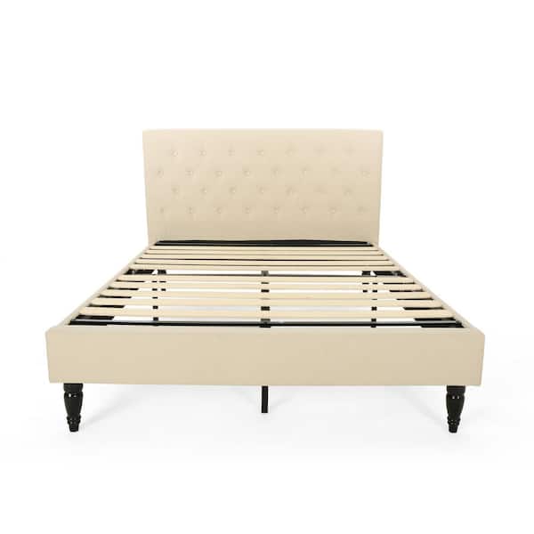 Noble House Atterbury Beige Queen Platform Bed Frame with Upholstery
