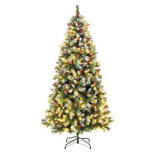6.5 ft.Green and White Hinged Christmas Tree with 909 PVC Branch Tips and 420 Warm White LED Lights