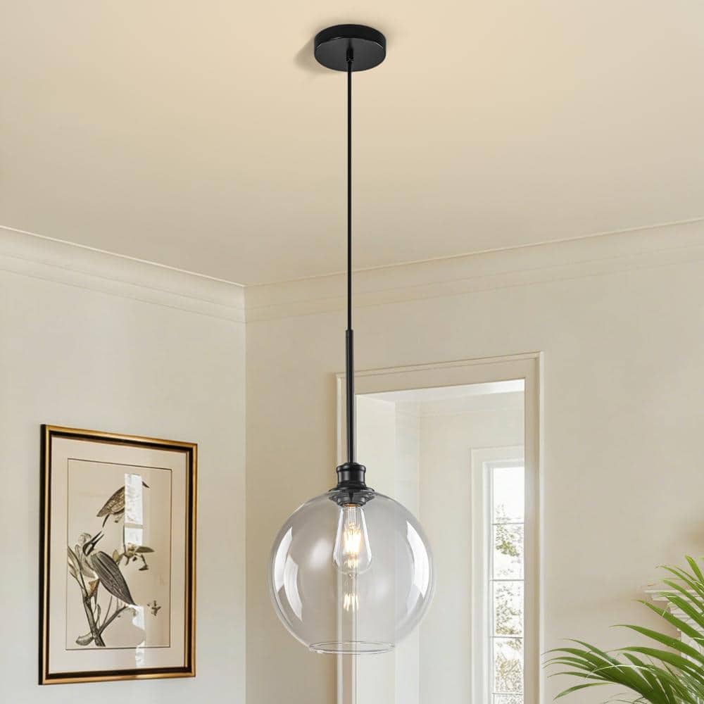 Modern Clear Glass Globe Pendant Light, 1-Light Black Adjustable Hanging Ceiling Fixture for Kitchen Island Dining Room price history on PriceWatchPro