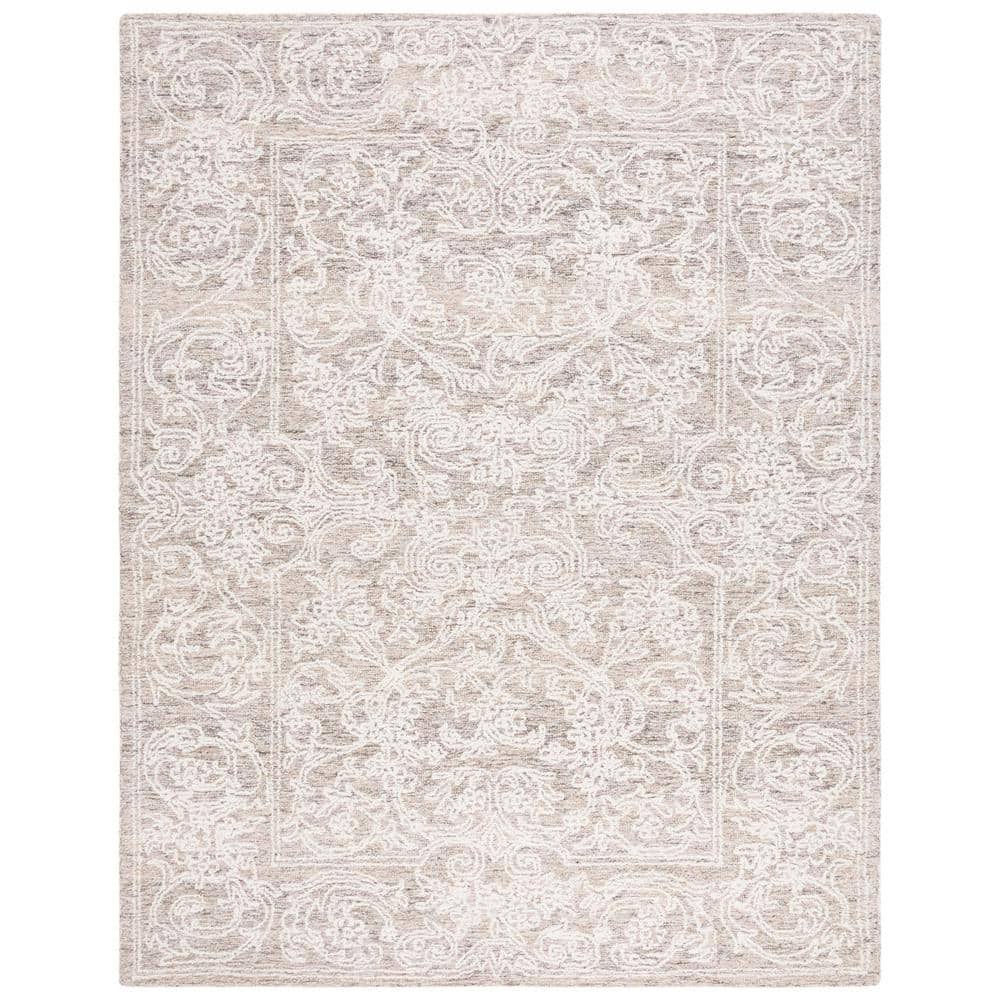 Ivory Abstract Hand-Tufted Wool Area Rug, 8' x 10'