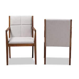 Theresa Greyish Beige and Walnut Brown Fabric Accent Chair (Set of 2)