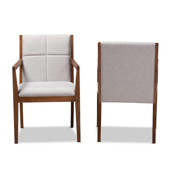 Baxton Studio Theresa Greyish Beige And Walnut Brown Fabric Accent Chair Set Of 2 164 10483 Hd The Home Depot