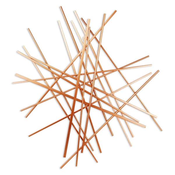 HomeRoots 33.5 in. x 35 in. Rose Gold Rose Metal Abstract Lines Hanging Dimensional Wall Art 1-Piece