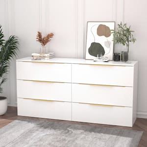 6-Drawers White Wood Chest of Drawers Storage Cabinet Dresser Vanity Sideboard Organizer 63 W x 15.7 D x 31 H in.