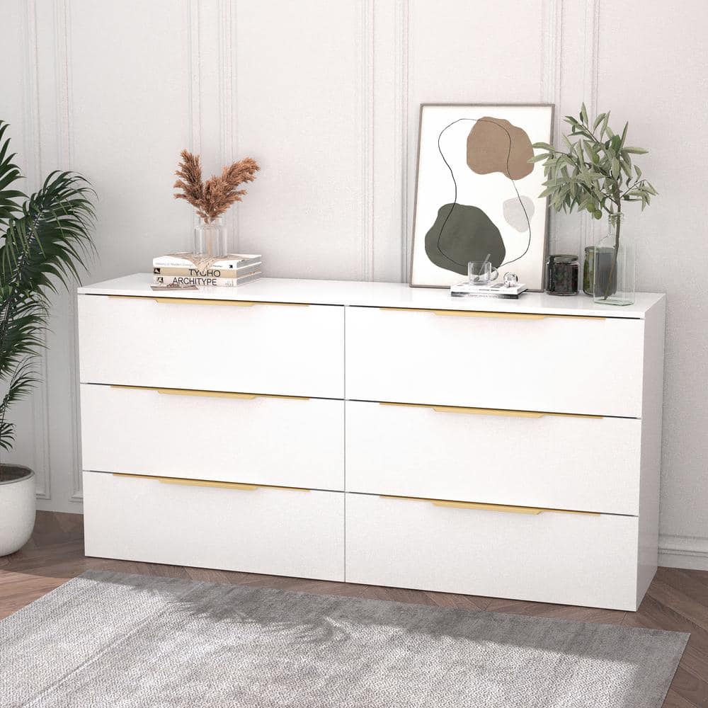 FUFU&GAGA 6-Drawers White Wood Chest of Drawers Storage
