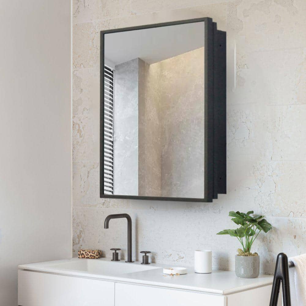 16 in. W x 24 in. H Rectangular Black Iron Medicine Cabinet with Mirror price history on PriceWatchPro