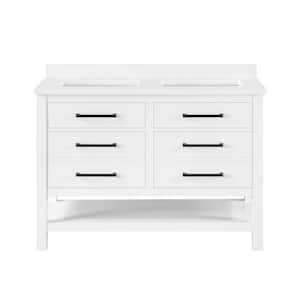 Chase 48 in. W x 22 in. D x 35 in. H Double Sink Bath Vanity in Pure White with White Engineered Marble Top