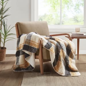 Bloomington Tan 50 in. W x 60 in. L Faux Mohair to Sherpa Throw Blanket