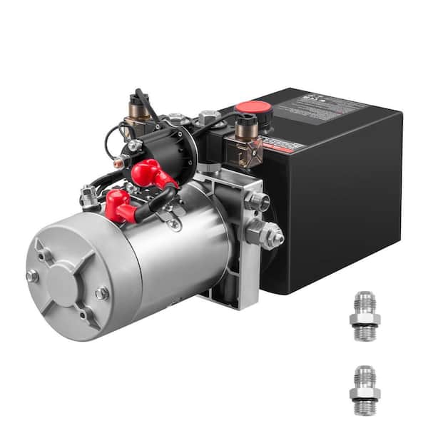 DC 12V Double Acting Hydraulic Pump for Dump Trailer, 4 Qt. Metal Reservoir, 3200 PSI, 0.91 GPM, Black Power Unit