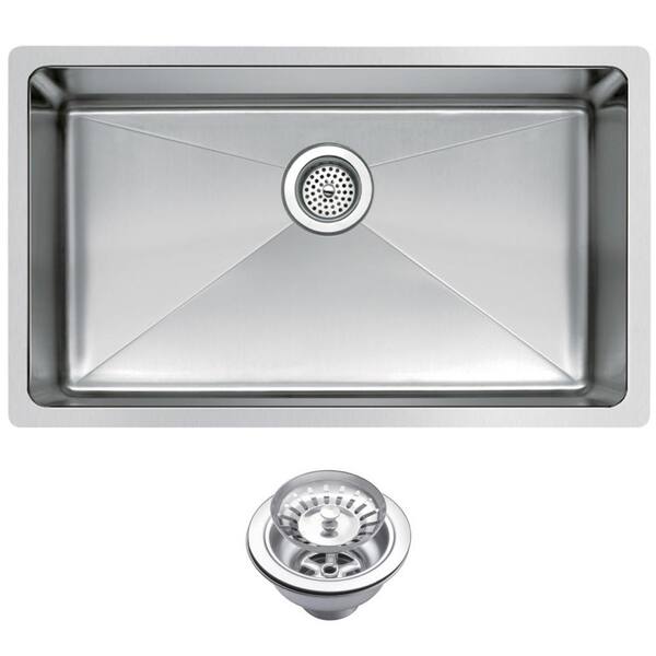 Water Creation Undermount Stainless Steel 30 in. Single Bowl Kitchen Sink with Strainer in Satin