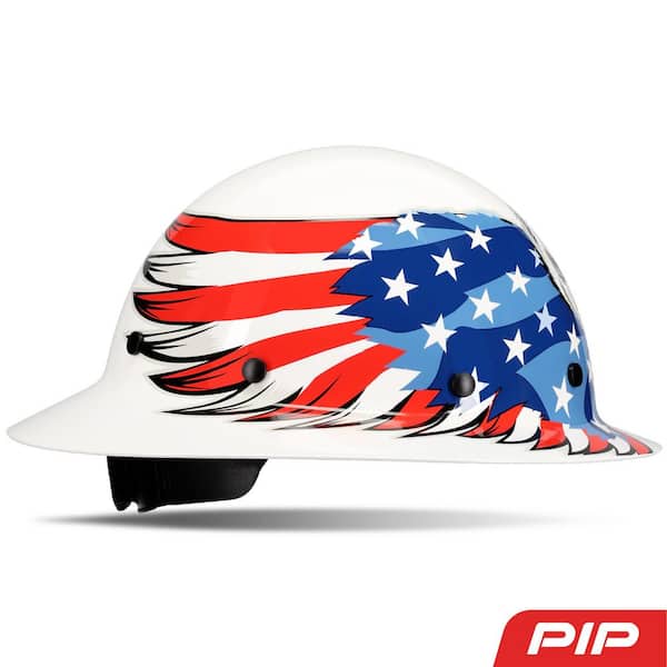 PIP Dynamic Wolfjaw White Eagle Design Type 1 Class G Full Brim Fiberglass Resin Hard Hat with 8-Point Ratchet Suspension