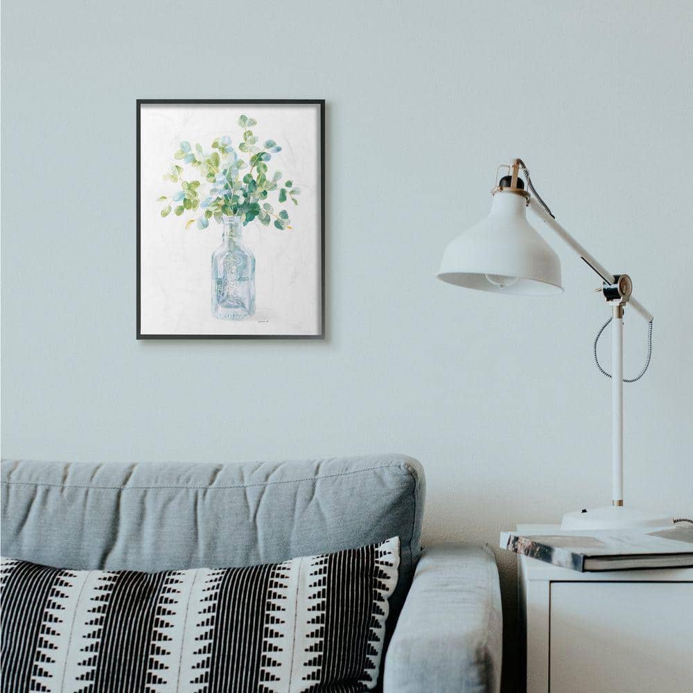 16" x 20" Green and Blue Abstract Floral Canvas Print with Black Frame