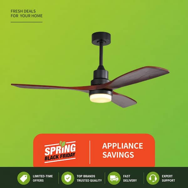 52 in. Integrated LED Indoor Downrod Mount Walnut Standard Ceiling Fan with Light and Remote 6-Speed Reversible
