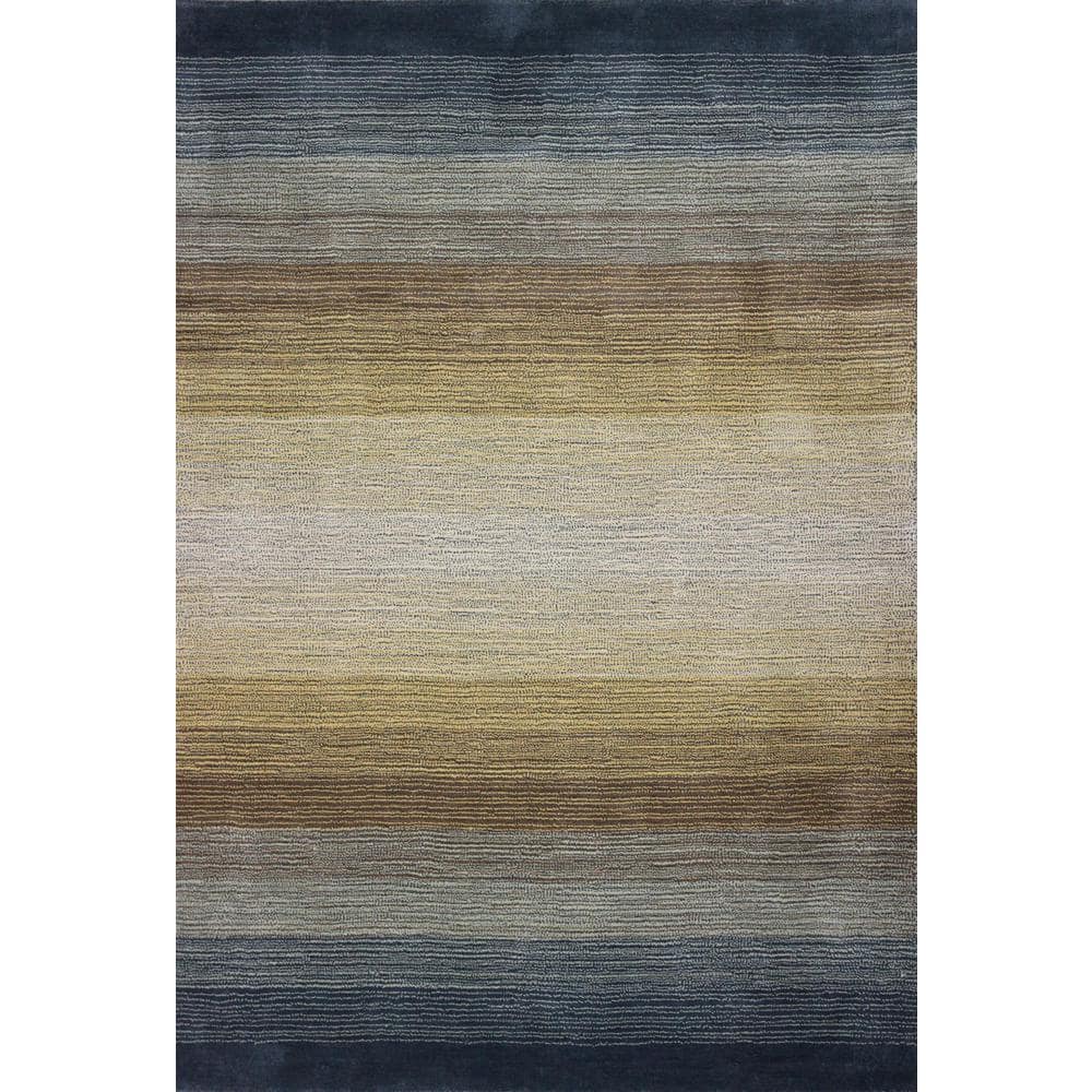 Handmade Light Blue and Brown Wool Striped Area Rug, 5' x 7'