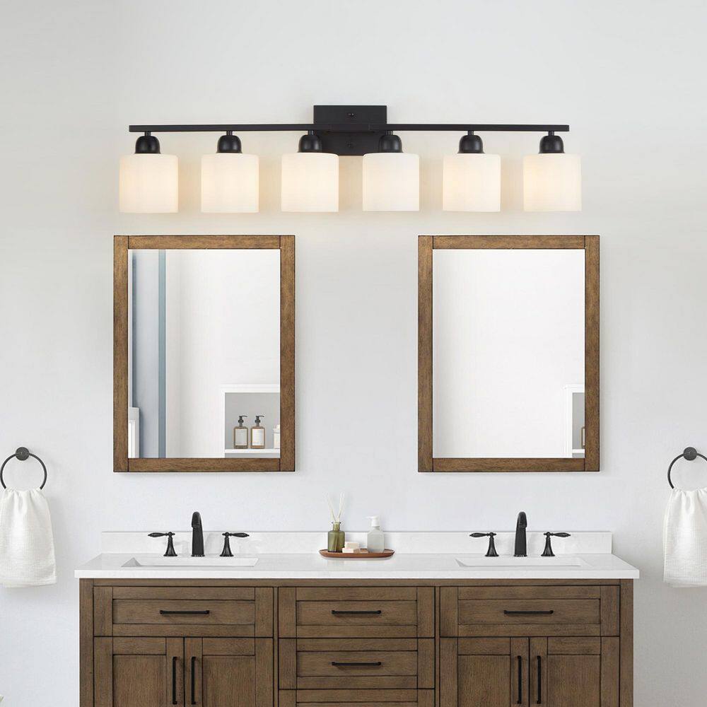 Modern 38 in.6-Light Black Vanity Light Fixture,Wall Sconce with Milky White Glass Shades,E26 Socket,Bulbs Not Included price history on PriceWatchPro