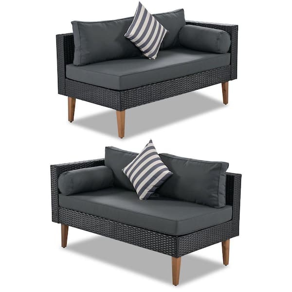 Black 4-Piece Wicker Outdoor Sectional Set, Patio Sofa Set with