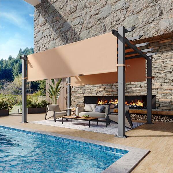 Sizzim 12 ft. x 10 ft. Gray Aluminum Frame Outdoor Patio Pergola with