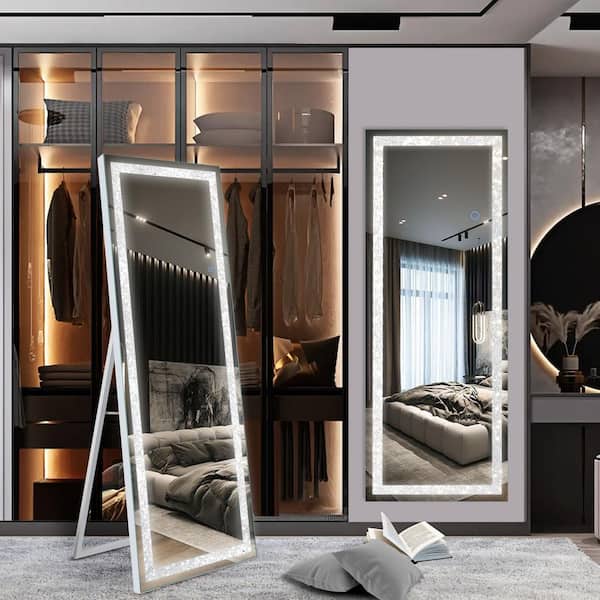 Seafuloy 24 in. W x 65 in. H Full Length Mirror Floor Mirror with Crystal Light Leaning Mirror