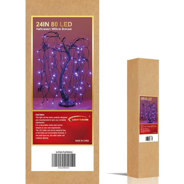 Lightshare 2 ft. Purple Pre-Lit LED Artificial Christmas Tree Halloween Willow Tree
