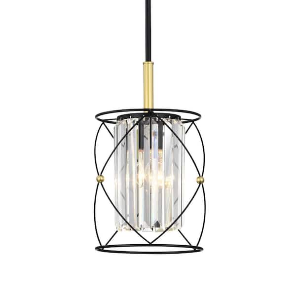 Edvivi Christina 1-Light Black and Gold Cage Mini Pendant with Hanging Crystals