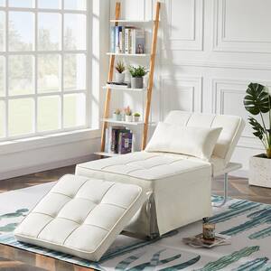 28 in. W Armless Velvet Folding Sofa Bed Rectangular Sleeper Chair In White