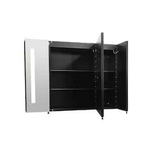 36 in. W x 26 in. H Large Anti-Fog Dimmable Rectangular Black and Silver Iron Surface Mount Medicine Cabinet with Mirror