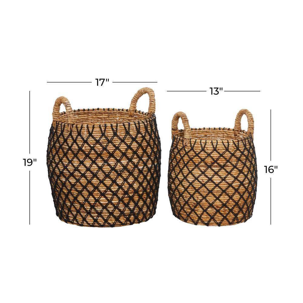 Brown Round Banana Leaf Storage Basket Set, 19"