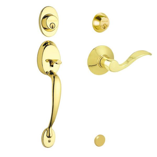 Schlage Plymouth Handleset with Accent Interior Lever Right Hand Bright Brass - Double Cylinder-DISCONTINUED